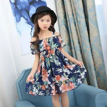 Праздник Детские платья для девочек одежда шифон Лето печатных платье с цветочным рисунком для девочек 10 12 13 4 6 8 лет детская