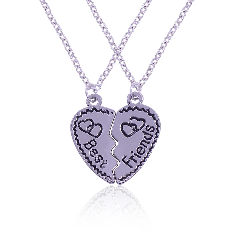 

Fashion 2 Pieces / Set Of Best Friends Pendant Necklace Letters Couple Heart BFF Necklace Wholesale Alloy DIY Pendant Necklace