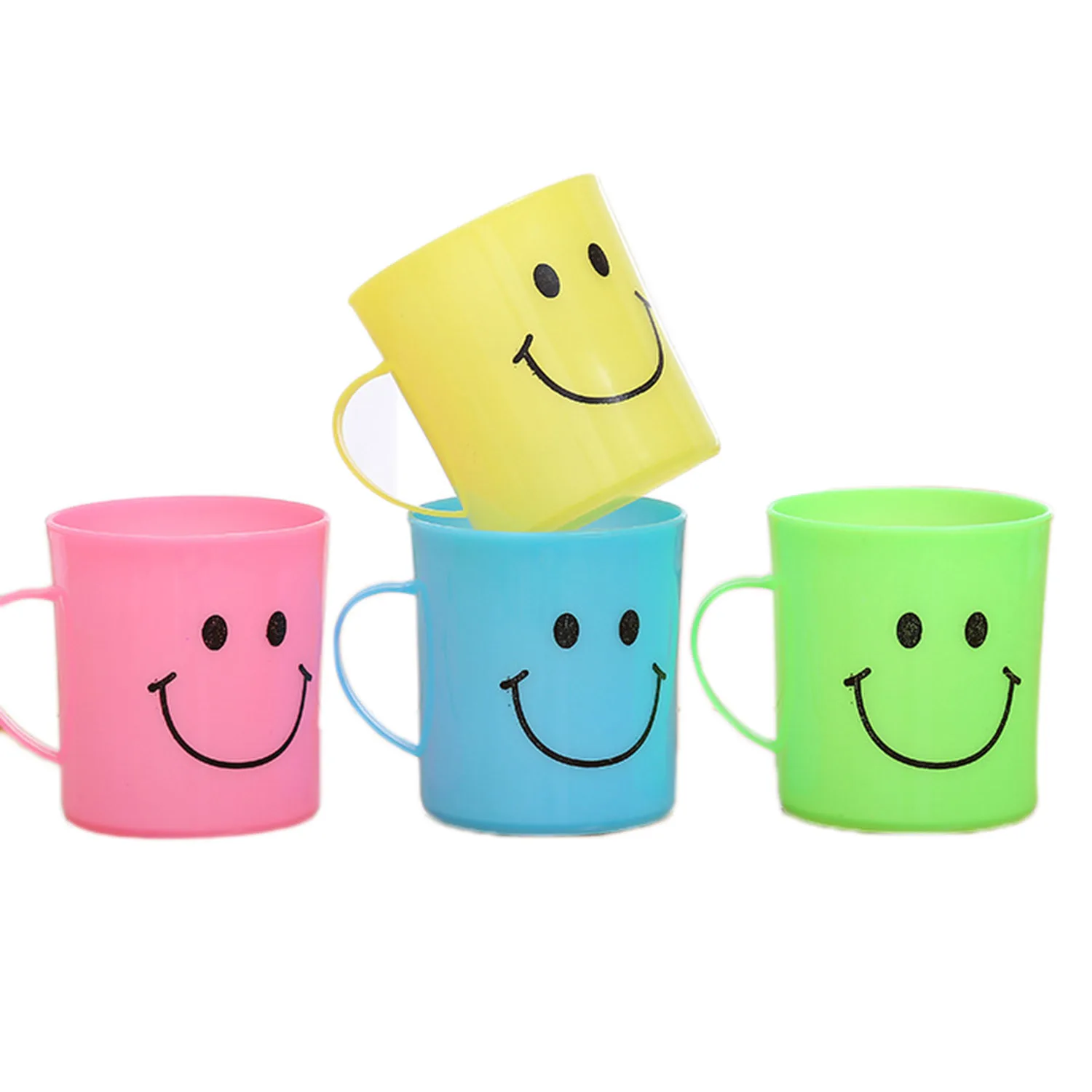 

24x Kids Plastic Smiley Face Cups-Handled Mugs Camp/Travel Party Set