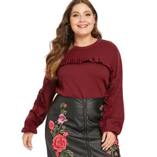 Plus Size Women Sweatshirts Hoodies Round Neck Pullover Autumn Coat Winter Loose Ruffle Trim Sweatshirt Female Outwear Clothes Plus Size Women Sweatshirts Hoodies Round Neck Pullover Autumn Coat Winter Loose Ruffle Trim Sweatshirt Female Outwear Clothes