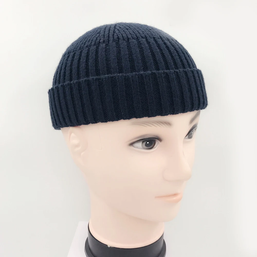 Vintage Fashion Men Knitted Hat Beanie Skull cap Sailor Cap Cuff Brimless Black Navy Grey Retro