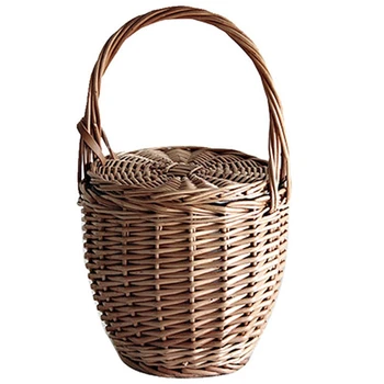 

TFTP-Fashion Summer New Women Beach Basket Straw Hand Bag Cover Handbag Wicker Handmade Small Women Bohemia Tote Travel Clutch