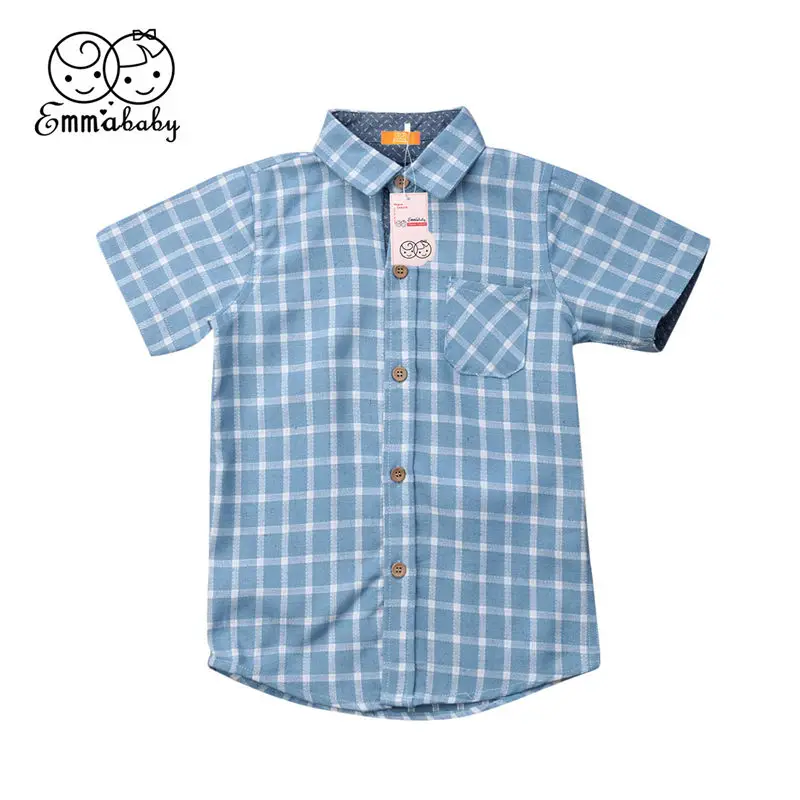 

2019 3-10T Baby Boys Plaid Shirt Summer Kids Clothes Formal Suit Check Button Shirt Summer Toddler Children Clothing
