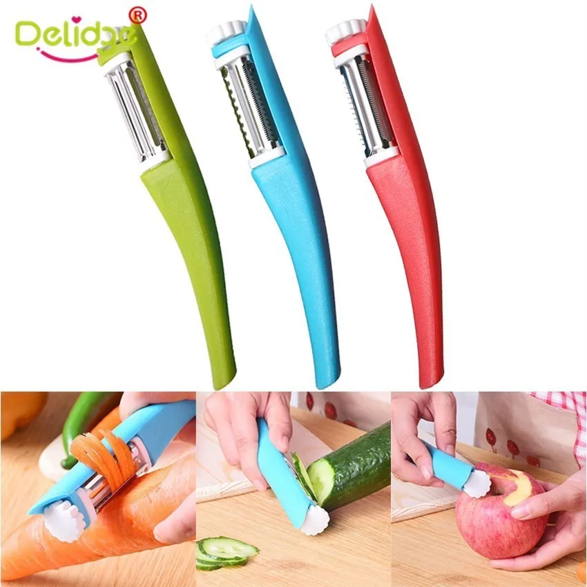 Delidge 3 في 1 الخضار قطاعة الفواكه الروتاري شفرة أداة تقشير البطاطس الفولاذ المقاوم للصدأ الجزر تمزيق تقطيع ملاعق خشبية للمطبخ
