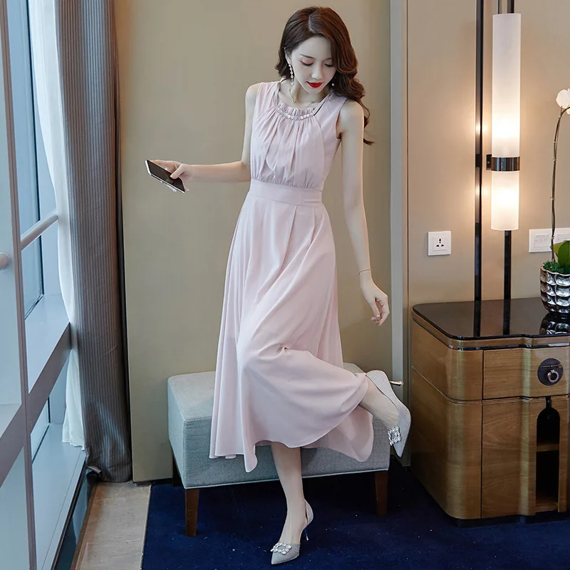 

2019 Women's Summer New Explosion Dress Ladies Temperament Chiffon Korean Version of The Sleeveless Dress Pareto Vestidos Mujer