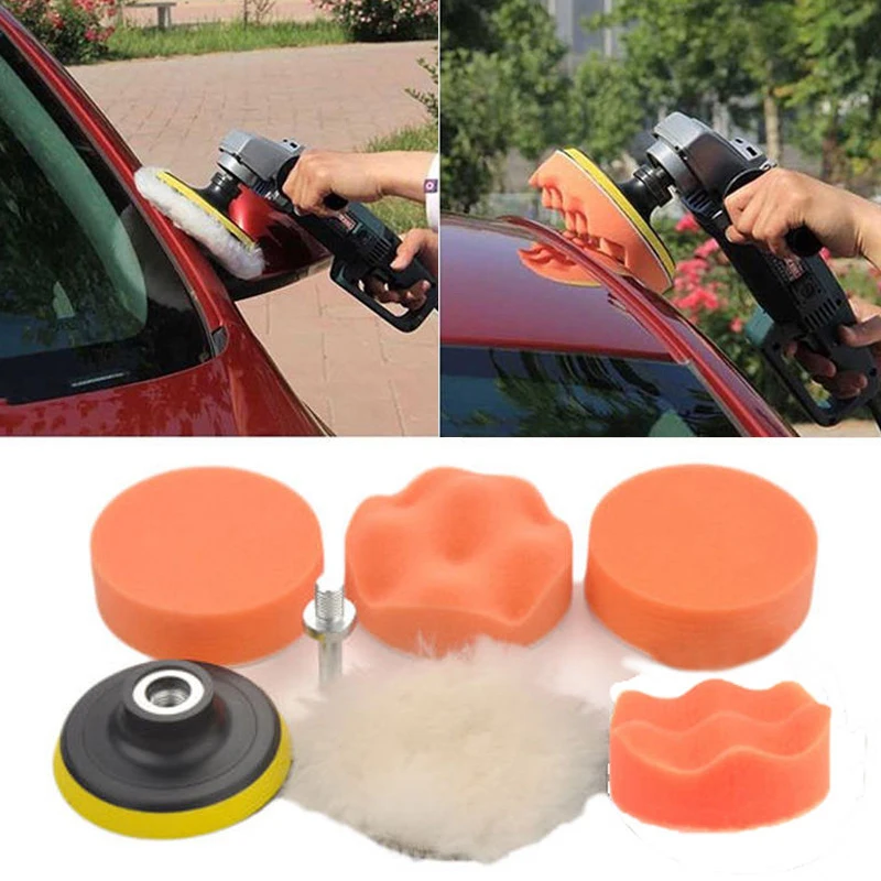 

OSSIEAO 7pcs 3" Waxing Sponge Buffer Polish Pads M14 Drill Adapter Kit for Car Polisher