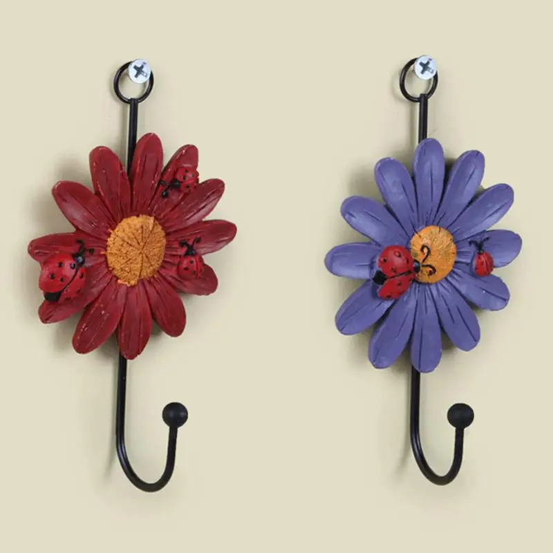 تخزين هوك معطف الرف ديكور المنزل الراتنج ديزي تخزين هوك المنظم الحمام منشفة مطبخ زهرة الخنفساء شكل شماعات