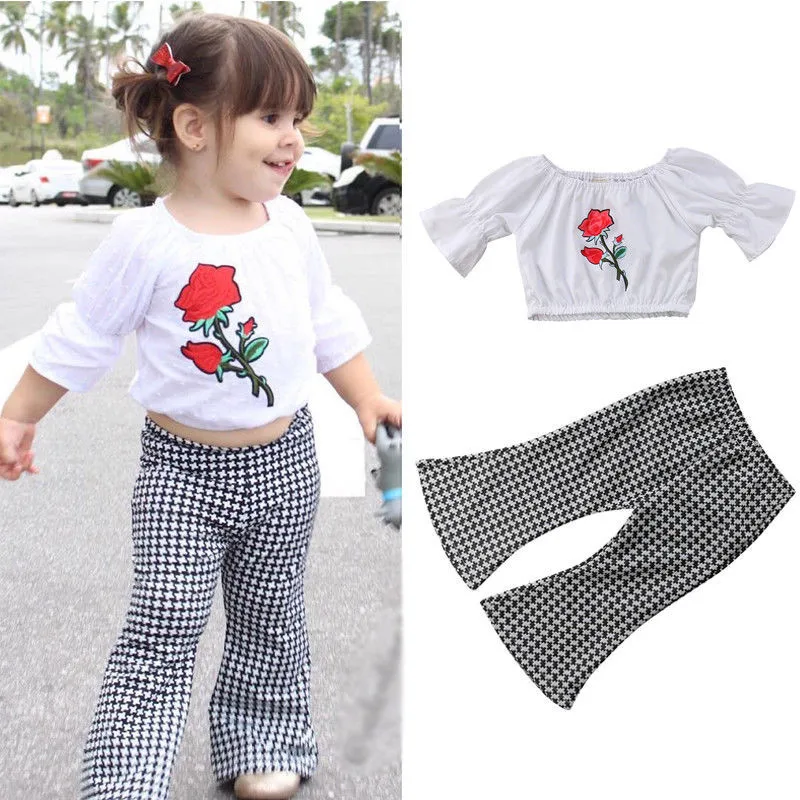 Toddler Infant Kid Baby Girl Ruffled Tops+Flared Pants Bell Bottom