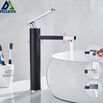 

Chrome Black Rotate Spout Bathroom Faucet Single Handle Basin Vessel Sink Mixer Tap 360 degree Swivel Spout Hot Cold Water Taps