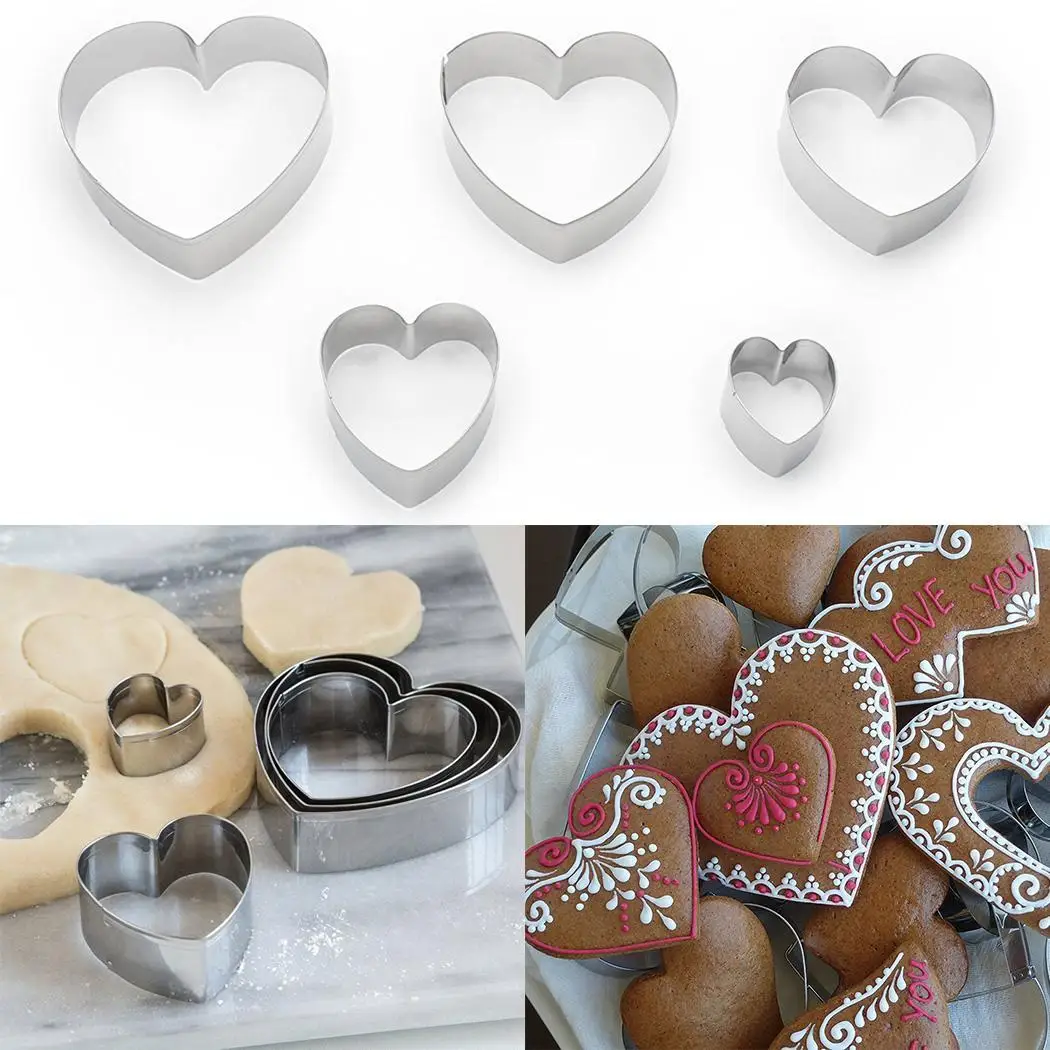 

5 Piece Metel Cookie Cutter Set Heart 5pcs/Set Shape Home, Shop, Bakery Biscuit Cake Pastry Baking Mold