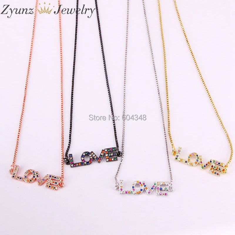 

10PCS ZYZ333-5160 Multi cz color cz paved love lover gift jewelry delicate necklace