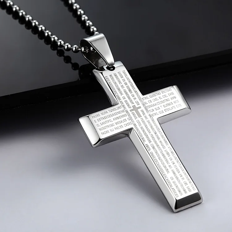 

Cross Pendant Necklaces for Men Stainless Steel Bible Cross Mens Necklace Bead Chain Silver Jewelry Accessories