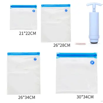 

Reusable Ziplock Vacuum Compression Storage Bags Silicone Food Freezer Preservation Fresh Food Packing Pumping Multi-size 5pcs