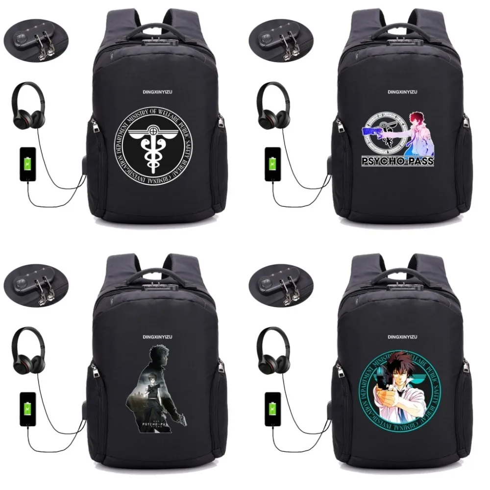 anime psycho-pass backpack USB Charge Anti Theft Travel Backpack School Bag boy girl student book packsack 12 style | Багаж и сумки