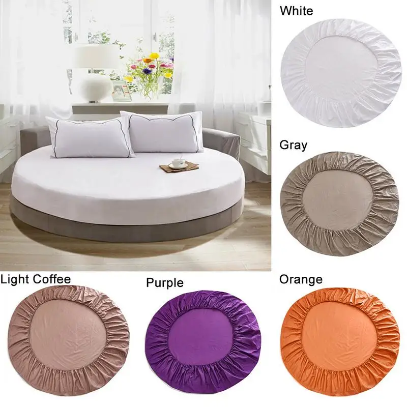 

Quilted Pure Cotton 2m Solid Color Round Bed Quilt Cover Single Plain Fitted Sheet Hotel Bedspread Mattress Cover Elastic Band
