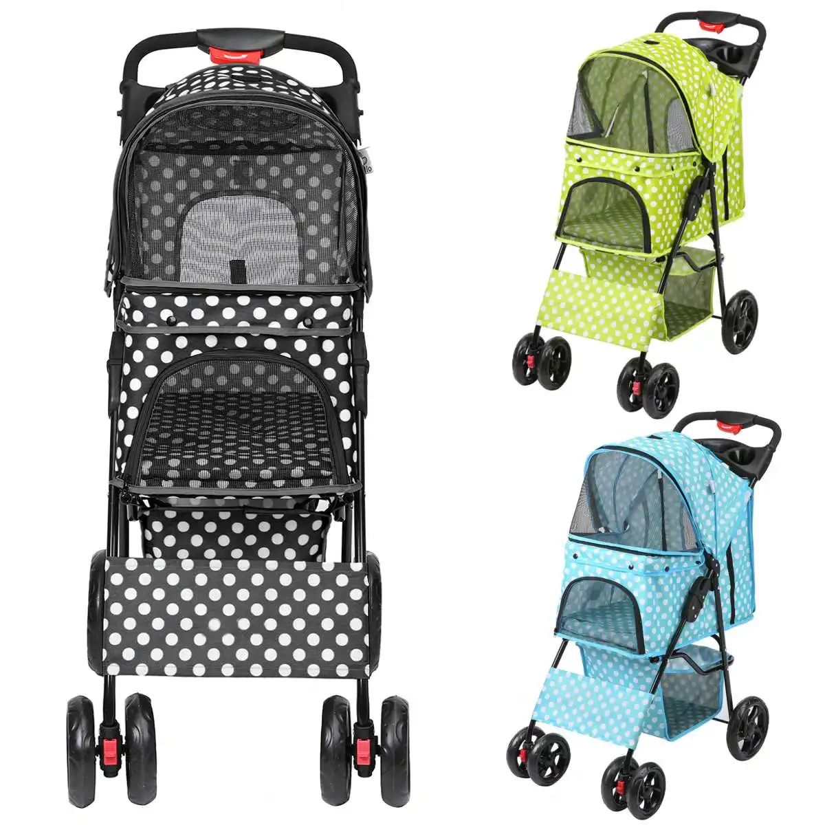 3 Colors Pet Stroller Sitting Lying Foldable Lightweight Pushchair Stroller Cart Cat Dog Pet Carriers Bag Outdoor Activity Pram