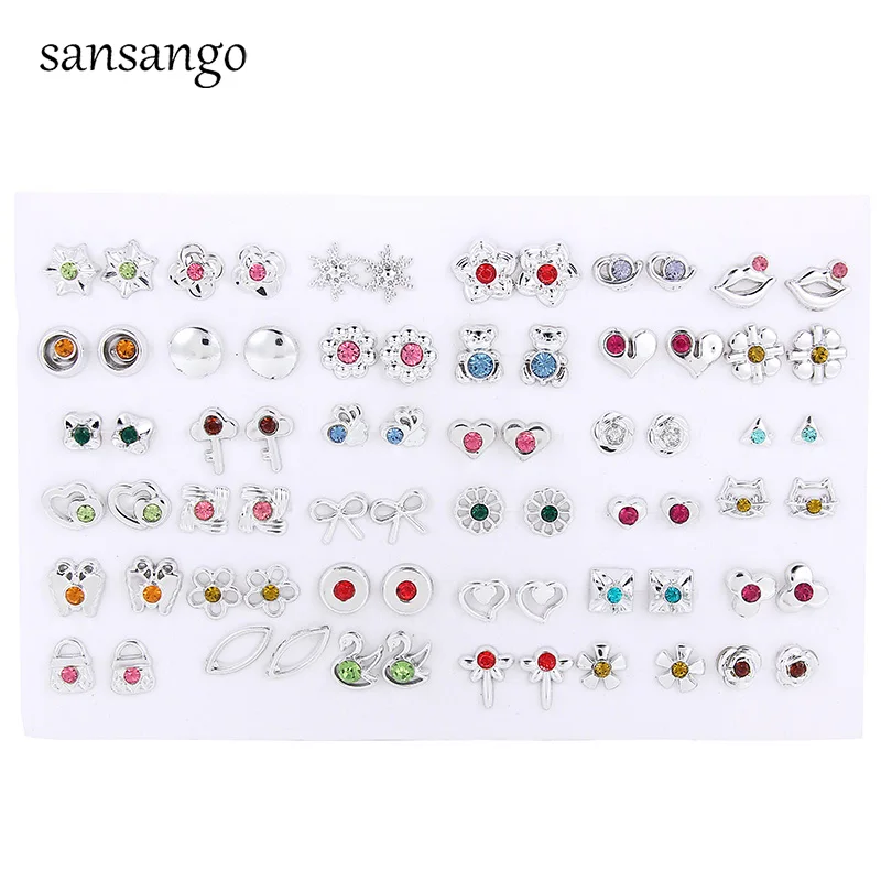 

36Pairs Fashion Design Crystal Bow Key Cat Stud Earrings Set For Women Flower Statement Earring Female Party Jewelry Wholesale