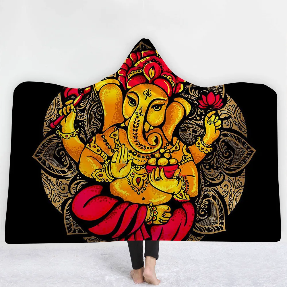 Индивидуальные одеяло с капюшоном для взрослых и детей Индийский Мандала со слоном обёрточная бумага шерпа флисовый плед дропшиппинг