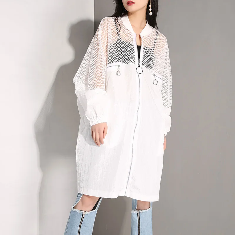 Montant Grande Col Lâche Printemps À Veste Nouveau Taille Mode D'été Blanc eam Jq181 Creux 2019 Zipper Manches White Out Longues Manteau Femmes Iv6X0x