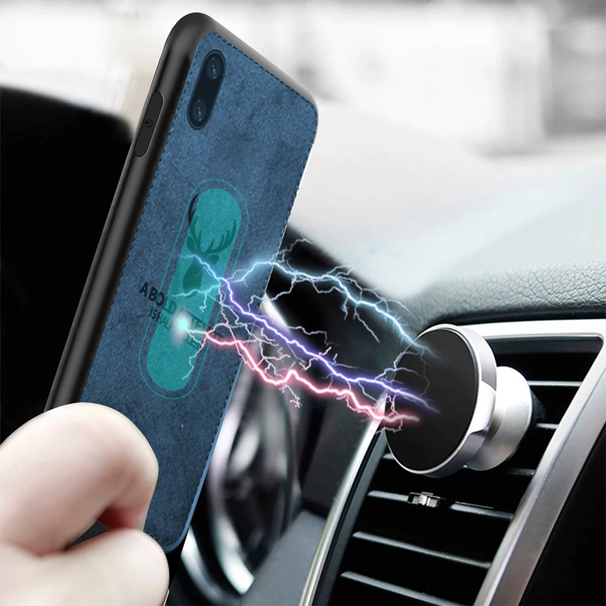 Рождество 3D ткань Лось Олень автомобиля Магнитная чехол для iPhone XS MAX XR X 7 8 плюс