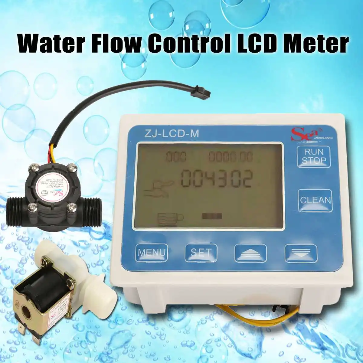 

1/2" Water Flow Control LCD display Meter + Flow Sensor + Solenoid valve light weight