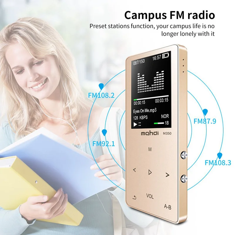 Металлический Bluetooth спортивный MP3-плеер Портативный аудио 8 Гб со встроенным динамиком fm-радио APE Flac музыкальный плеер