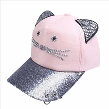 Горный хрусталь Snapback милые кошачьи уши блестки кольцо сетчатые бейсболки женские регулируемые Gorras Planas хип-хоп кости Casquette