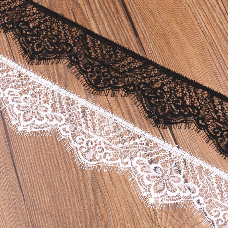 

6Meters/Lot Embroidered Eyelash Lace Ribbon Black White Diy Dress Wedding Lace Applique Trim Sewing 65MM Width Party Decoration