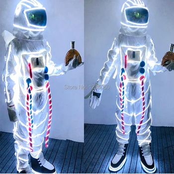 

Ballroom dance led costumes robot suit white luminous light clown stage wears catwalk performance clothes bar dj Masquerade prop