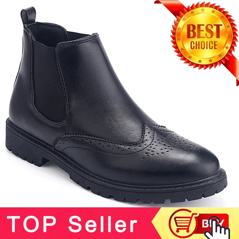 

Black Brogue Chelsea Boots Mens Shoes Ankle Boots Men Footwear Artificial Leather Chelsea Boots For Men Autumn Shoes PINSV