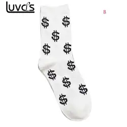 Мода индивидуальность доллар США унисекс хлопок Для мужчин носки Бизнес Повседневное дышащая Для мужчин носки