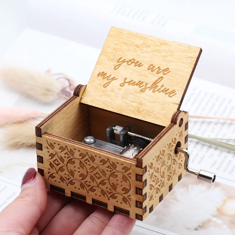 

Best selling antique carving moon river wooden music box rose life you are my sun digital baby birthday gift christmas gift