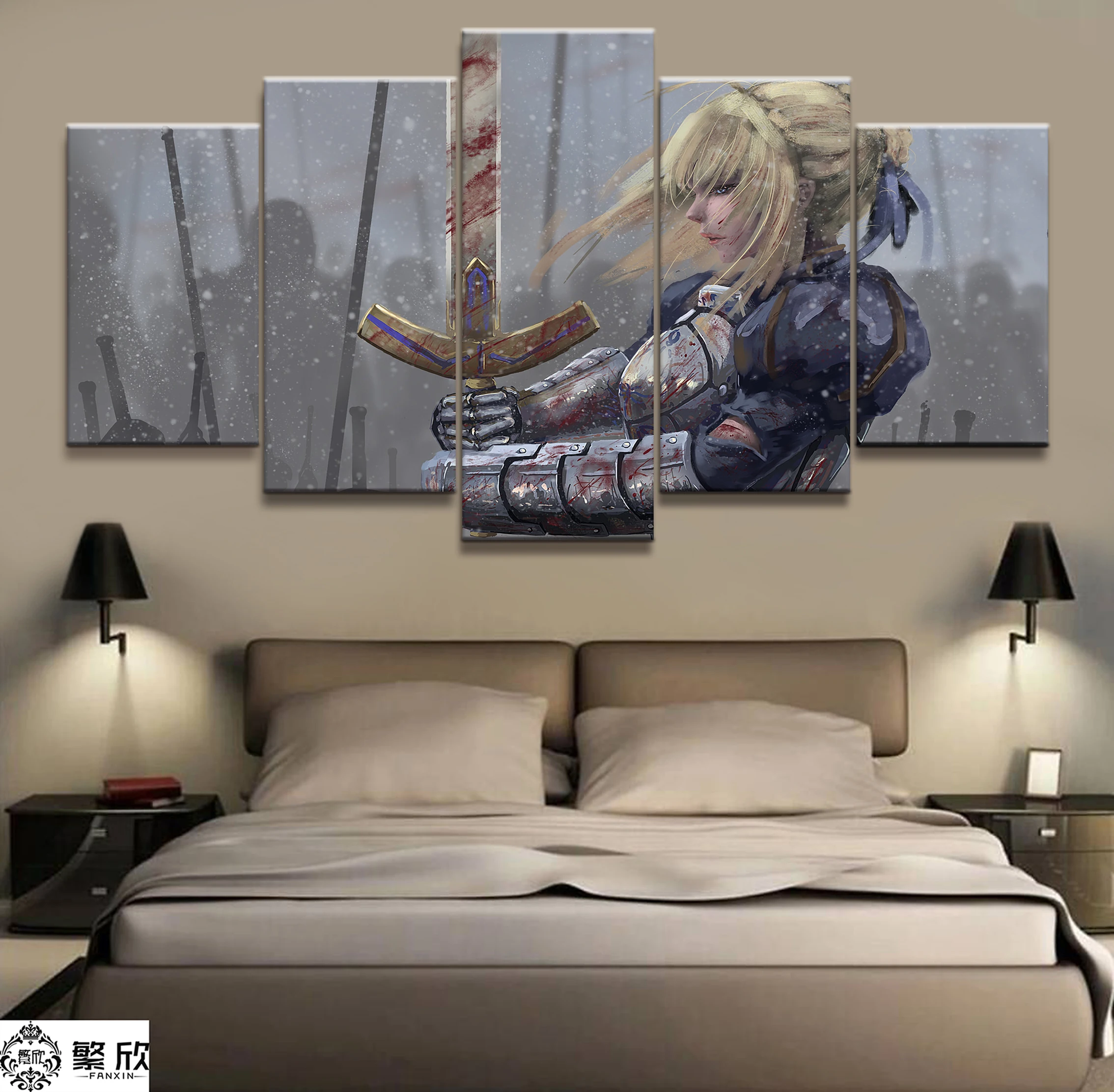 

5 Panel Fate Stay Night Arthur Saber Animation Canvas Printed Painting For Living Room Wall Art Decor HD Picture Artworks Poster