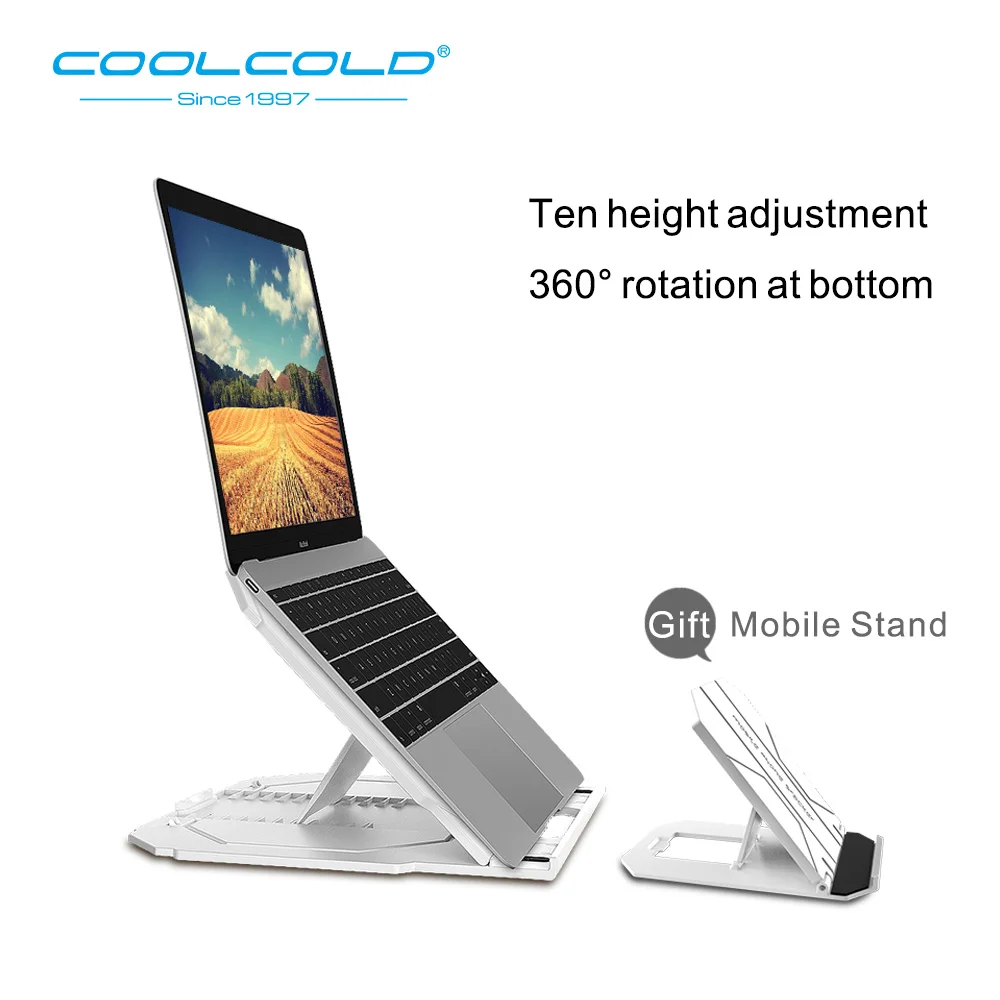 

COOLCOLD Folding Plastic Notebook Stand Multifunctional 360 Degree Rotating Plastic Laptop Cooler Stand With Phone Stand