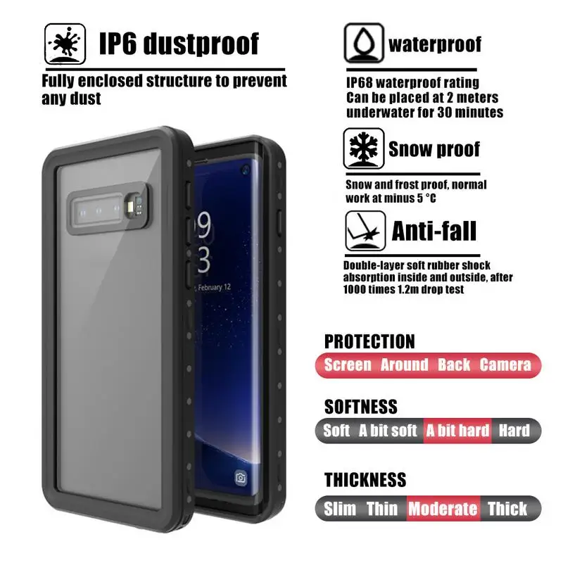 

Clear Phone Case For Samsung Galaxy S10 Plus Snowproof Shockproof Dirtproof Fully Sealed Underwater Fullbody Protective Cover
