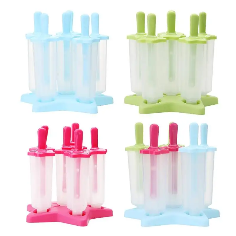 

6 Cell DIY Frozen Ice Cream Mold ice-lolly Maker Popsicle Molds Ice Cube Maker Freezer Lolly Mould with Tray Pan Kitchen Tools