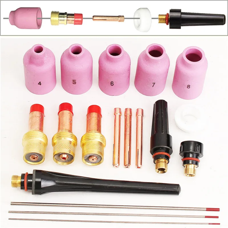18pcs TIG Welding Torch Gas Lens Kit for WP 17 for WP 18 for WP 26 WT20 0.04" 1/16" 3/32