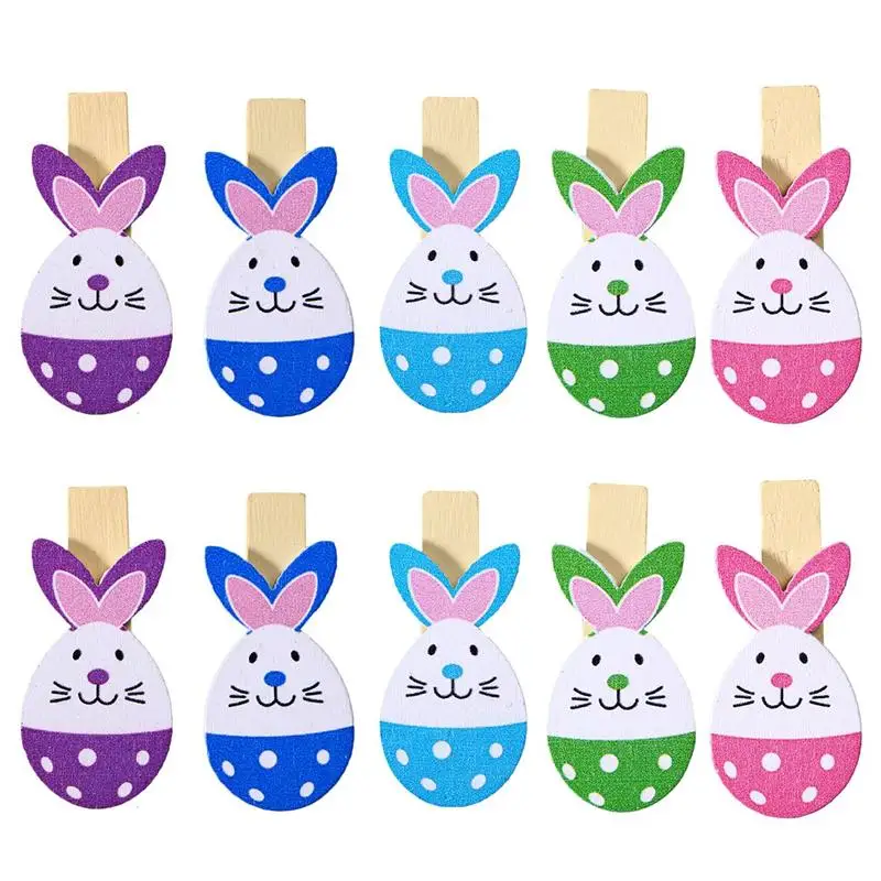 

10pcs Lovely Rabbit Colored Wooden Pegs Note Memo Photo Clips Holder Craft Clips Ornaments for Easter Party Decoration
