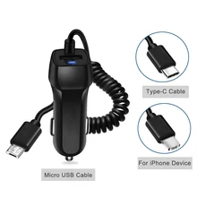 Автомобильное зарядное устройство для быстрой зарядки с выдвижным кабелем, зарядное устройство для телефона с кабелем Micro usb type C для iPhone X 8 7 samsung S9 S8