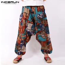 INCERUN, винтажные хип-хоп мужские штаны-шаровары, с принтом, хлопок, с заниженным шаговым швом, уличная одежда, широкие брюки, мужские свободные штаны, Hombre, 5XL