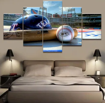 

Modern Canvas Paintings Home Decor HD Prints Poster 5 Pieces Sport Helmet And Baseball Pictures Living Room Wall Art Framework