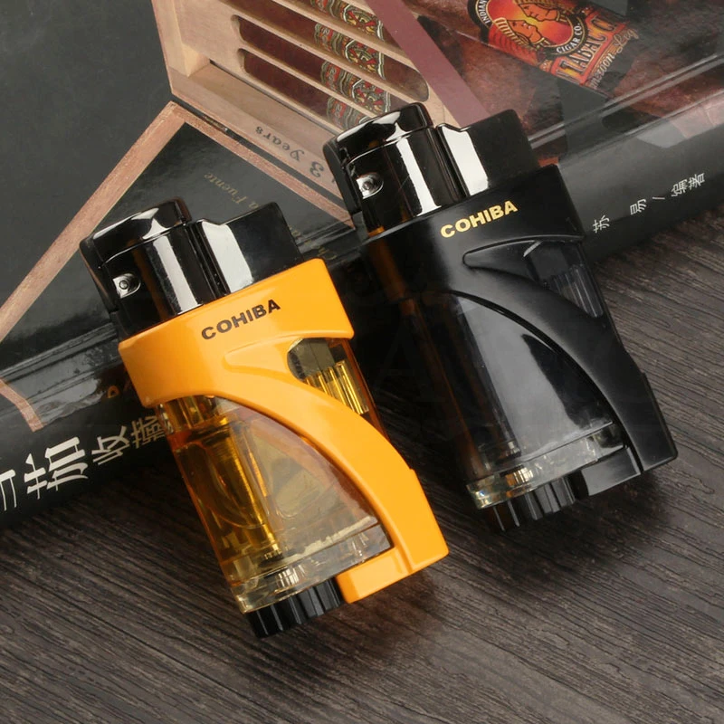 

COHIBA Plastic Cigar Lighter Windproof 2 Flame Jet Torch Cigarette Lighters Butane Gas Lighter Refillable With Gift Box