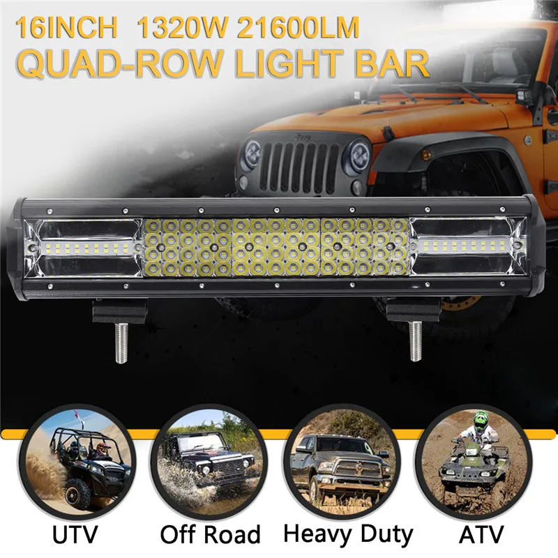 

1320W Car LED Work Light Bar Combo Driving Lamp 6000K Waterproof 16 Inch LED Work Light For Offroad SUV ATV Truck Boat