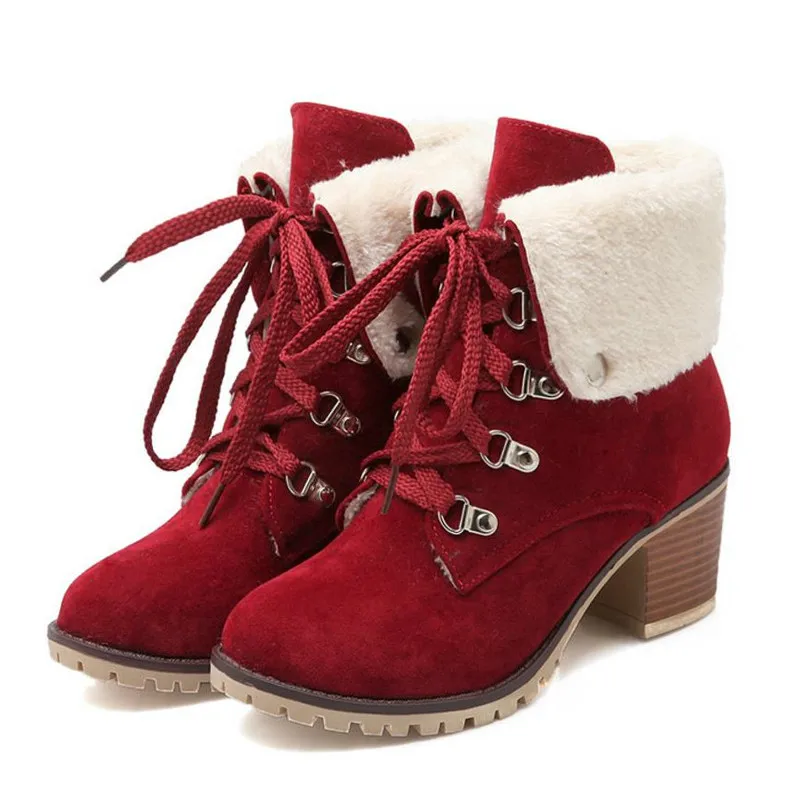 

Size 34-43 Ladies Thick Fur Ankle Boots Women High Heels Short Boots With Fur Shoes Women Winter Warm Botas Footwear