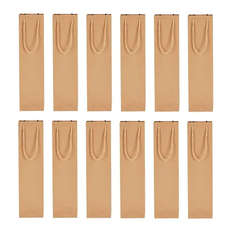 

12 Pcs Wine Bottle Bag Reusable High Quality Kraft Paper Single Red Wine Bag Wine Tote Bag with Handle for Banquet Shopping