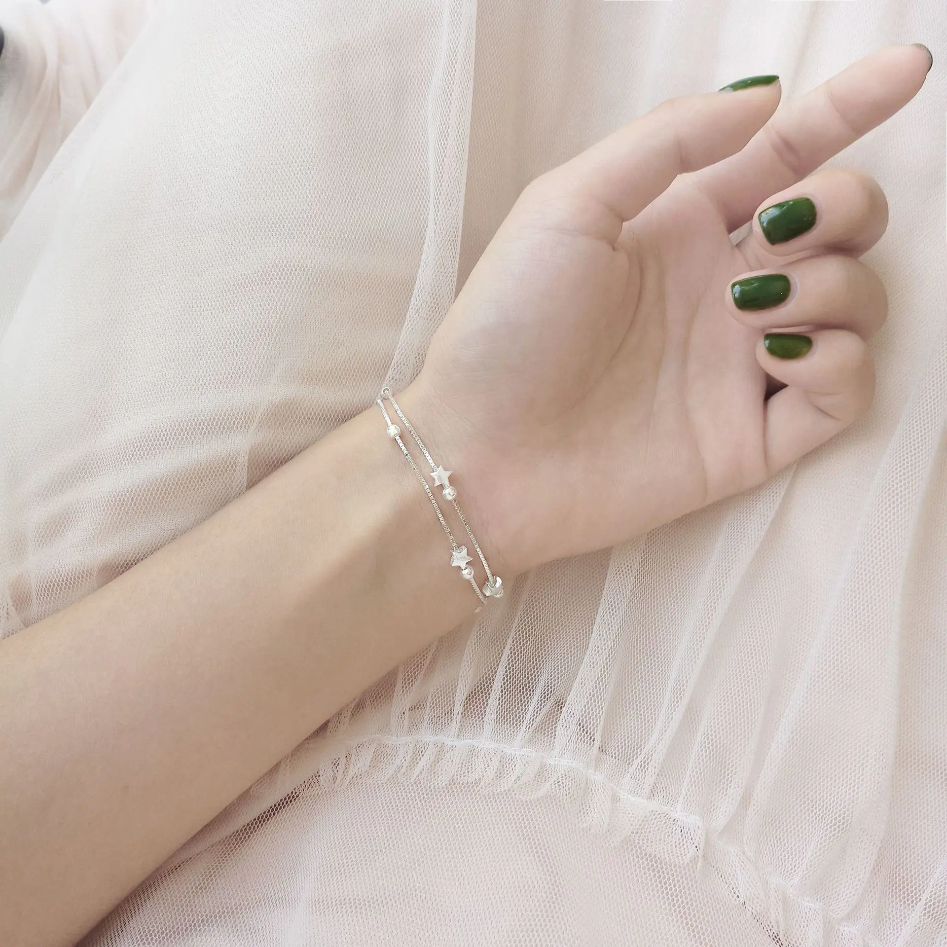 

2019 Punk Star Bracelet Shiny Silver Multilayer Bracelet Women Bracelet Boho 925 Sterling Silver Exquisite Party Wedding Jewelry
