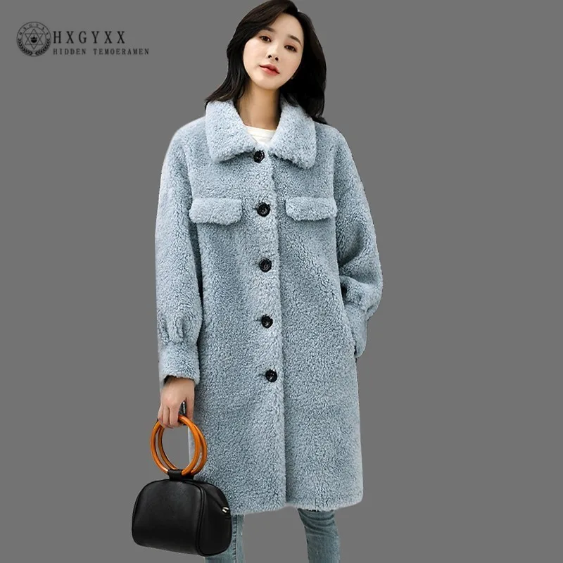 Real Fur Coat Shearing Jacket Sheepskin Winter Coat Women 2018 Lamb Wool Korean Single-breasted Thick Warm Long Overcoat OKD574