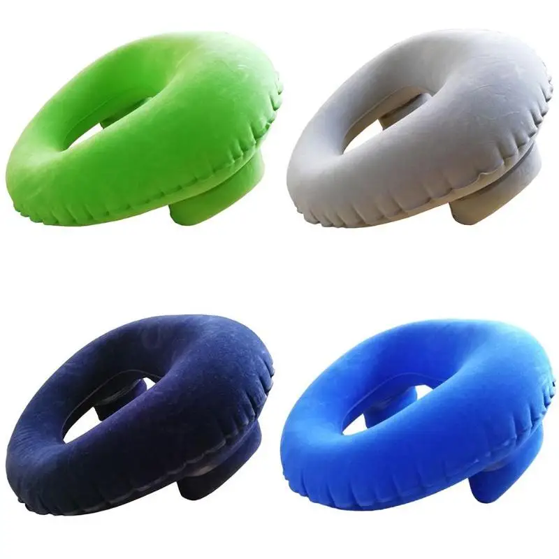 

Portable Travel Inflatable Pillow Flocking Velvet Neck Pillow Outdoor Neckrest Travel Pillow for Train Plane