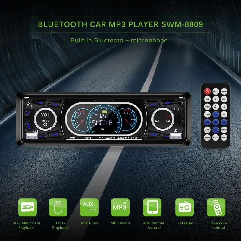 

1 Din Car Bluetooth Stereo Audio Modulator FM Receiver MP3 Radio Player USB/TF/AUX With Remote Controller Car Player