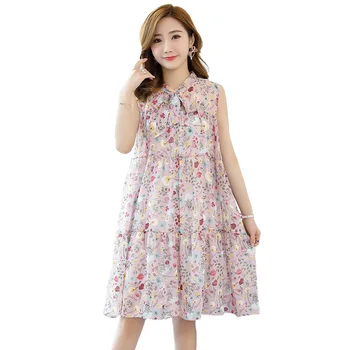 

Summer Maternity Dress Fashionr Chiffon Sleeveless Pregnant Woman Dresses Bow Print Flower Maternity Dresses For Photo Shoot